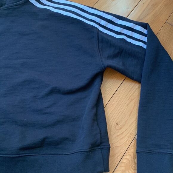 Adidas Crop Hooded Sweatshirt black with 3 stripes size small - Picture 3 of 11